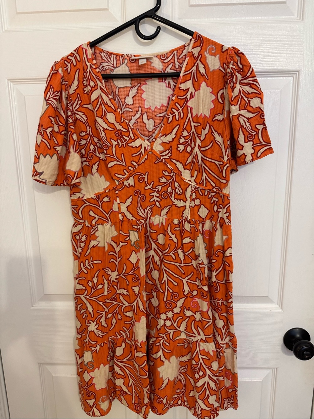 Knox Rose Orange Floral V-Neck Short Sleeve Dress
